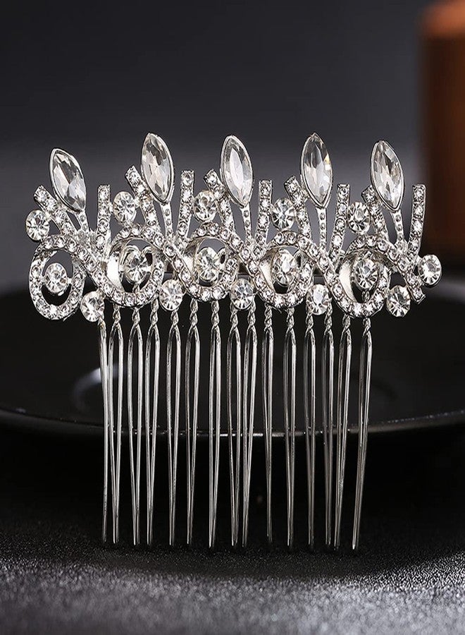 Xerling Women Hair Side Comb Rhinestones Bridal Hair Accessory Bride Wedding Headpiece Silver Crystal Decorative Hair Piece for Girls (Silver) - Image 1